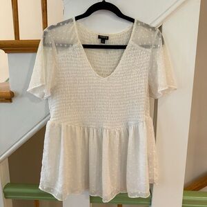 Torrid Cream Smocked Peplum Flutter Sleeve Top